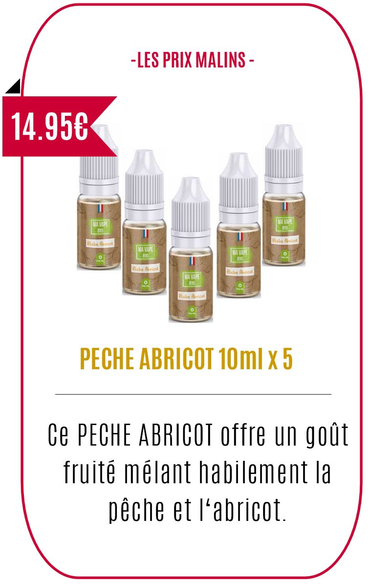 eliquide pas cher fruité Peche abricot - MA VAPE BIO- Lot de 5 flacons