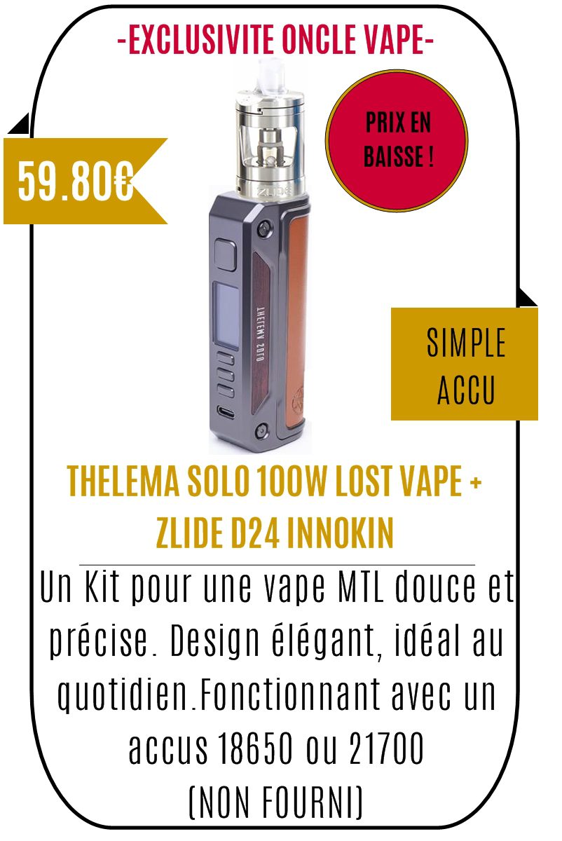 Ecigarette Kit THELEMA SOLO 100 + ATO ZLIDE D24 INNOKIN - Mouvaux -