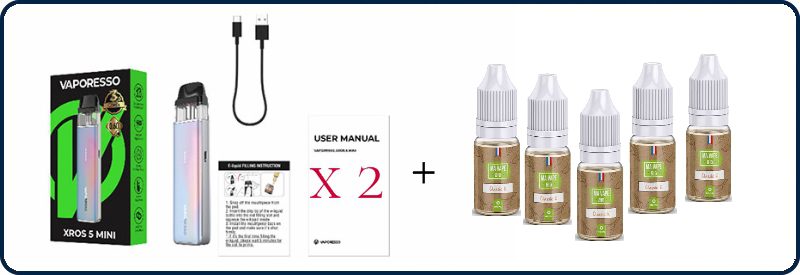 contenue du kit xros 5 mini vaporesso + 5 eliquides à Mouvaux